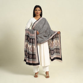  Black Natural Dye Mul Cotton Bagh Print Dupatta