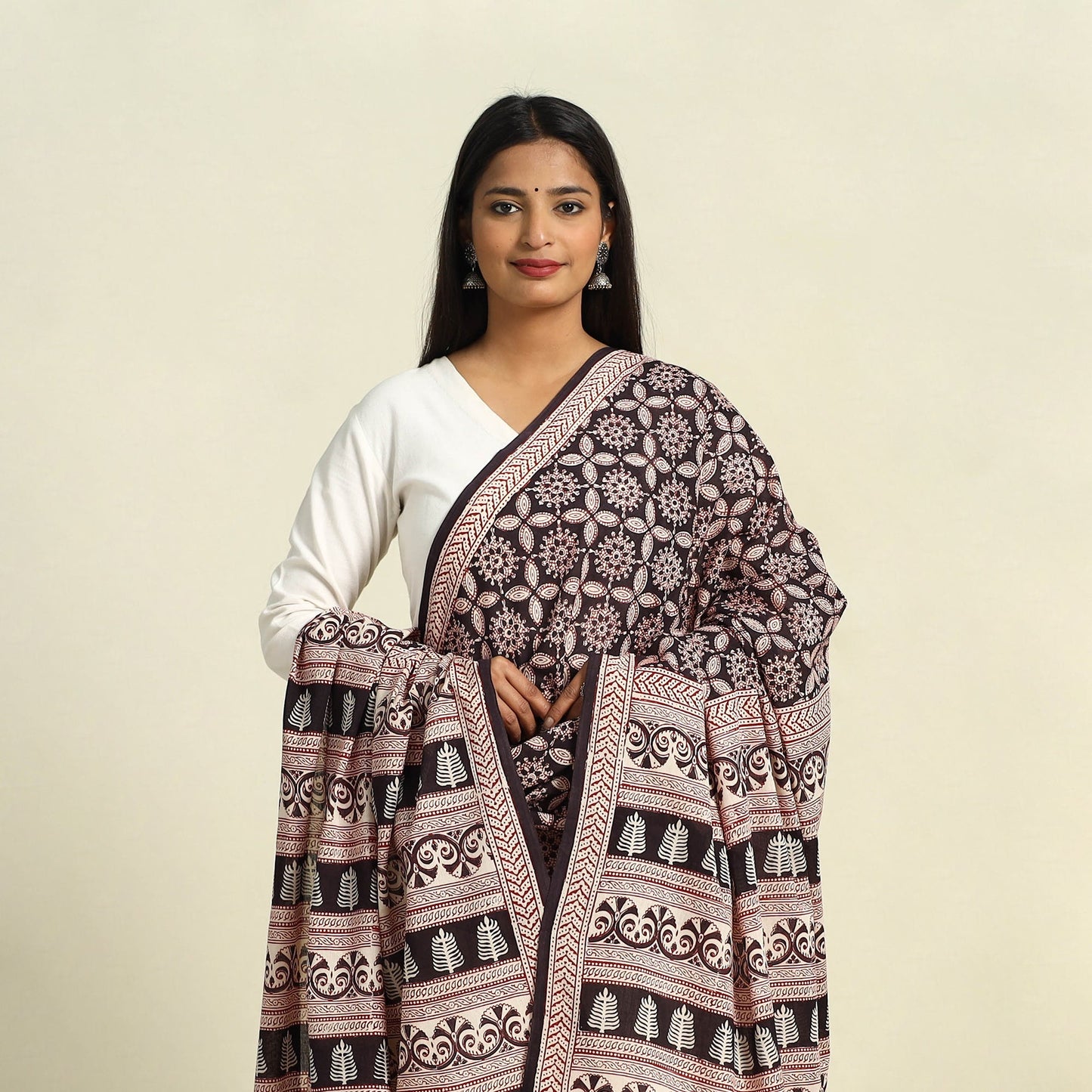  Black Natural Dye Mul Cotton Bagh Print Dupatta