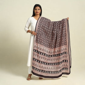  Black Natural Dye Mul Cotton Bagh Print Dupatta