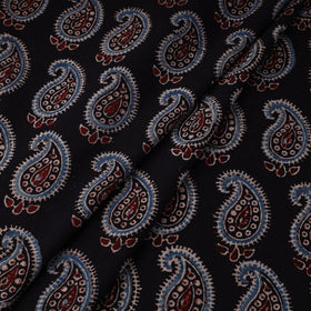 Black Natural Dyed 3 Kaam Block Print Cotton Ajrakh Fabric