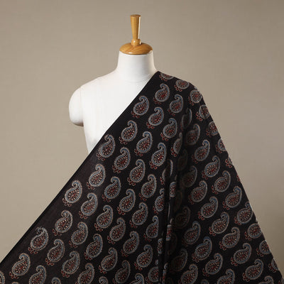 Black Natural Dyed 3 Kaam Block Print Cotton Ajrakh Fabric