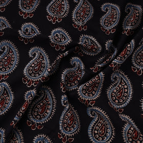 Black Natural Dyed 3 Kaam Block Print Cotton Ajrakh Fabric