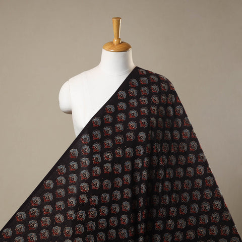 Black Natural Dyed 3 Kaam Block Print Cotton Ajrakh Fabric