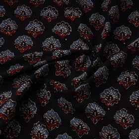 Black Natural Dyed 3 Kaam Block Print Cotton Ajrakh Fabric