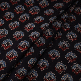 Black Natural Dyed 3 Kaam Block Print Cotton Ajrakh Fabric