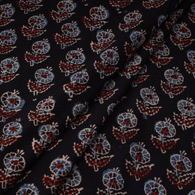 Black Natural Dyed 3 Kaam Block Print Cotton Ajrakh Fabric
