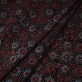 Black Natural Dyed 3 Kaam Block Print Cotton Ajrakh Fabric