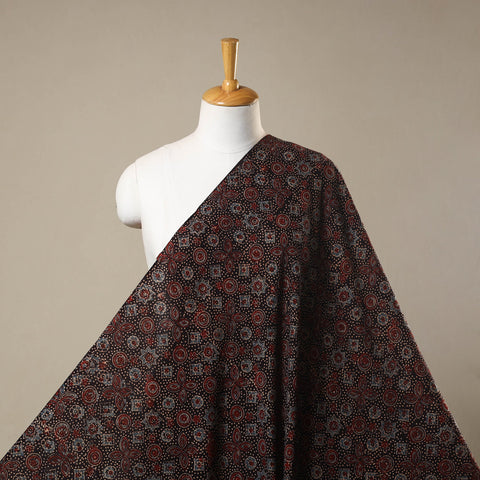 Black Natural Dyed 3 Kaam Block Print Cotton Ajrakh Fabric