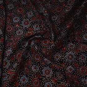Black Natural Dyed 3 Kaam Block Print Cotton Ajrakh Fabric