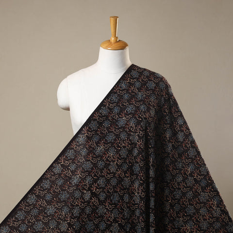 Black Natural Dyed 3 Kaam Block Print Cotton Ajrakh Fabric