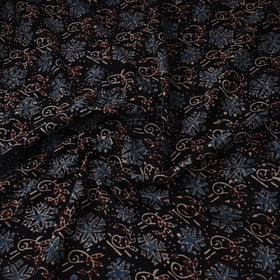 Black Natural Dyed 3 Kaam Block Print Cotton Ajrakh Fabric