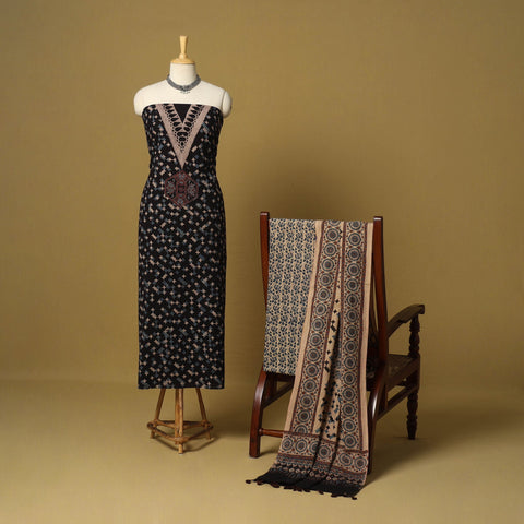 Black - natural dyed 3pc unstitched dress material 03