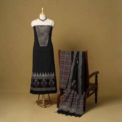 Black - natural dyed 3pc unstitched dress material 04