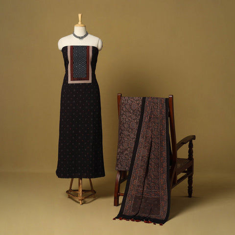 Black - natural dyed 3pc unstitched dress material 05