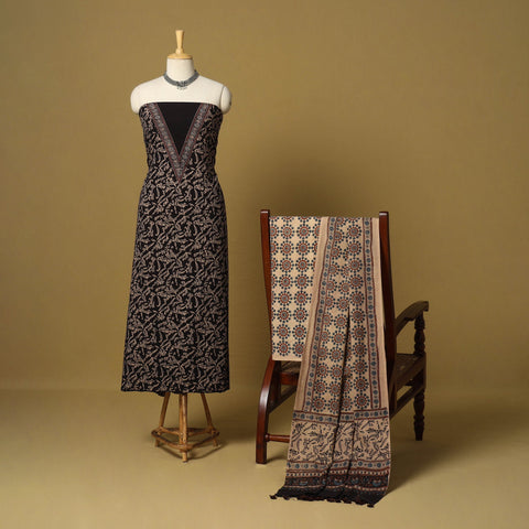 Black - natural dyed 3pc unstitched dress material 06