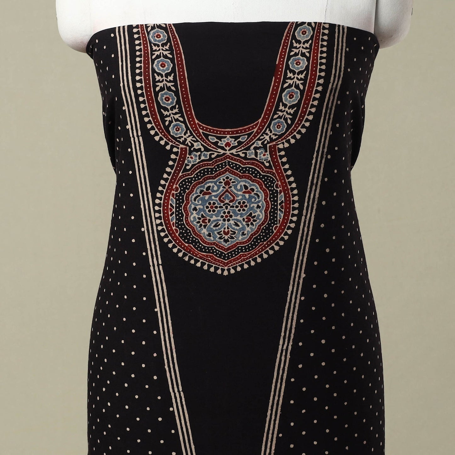  Black Natural Dyed Block Print 3pc Ajrakh Dress Material