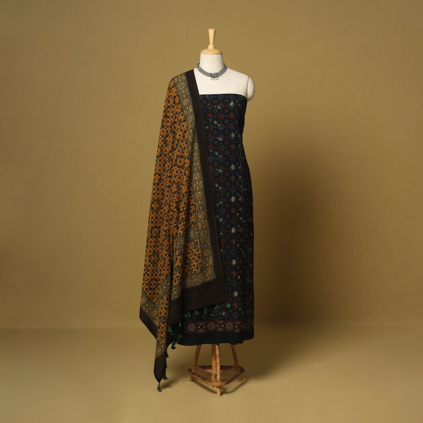 Black - natural dyed 3pc unstitched dress material 08