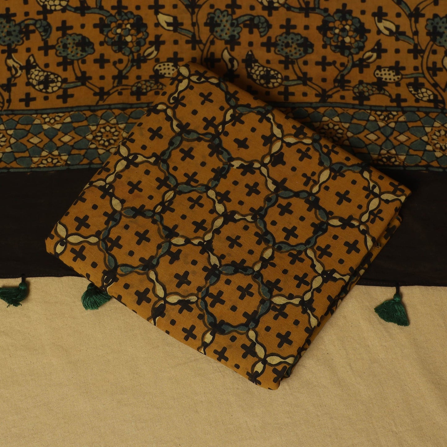 Black - natural dyed 3pc unstitched dress material 08