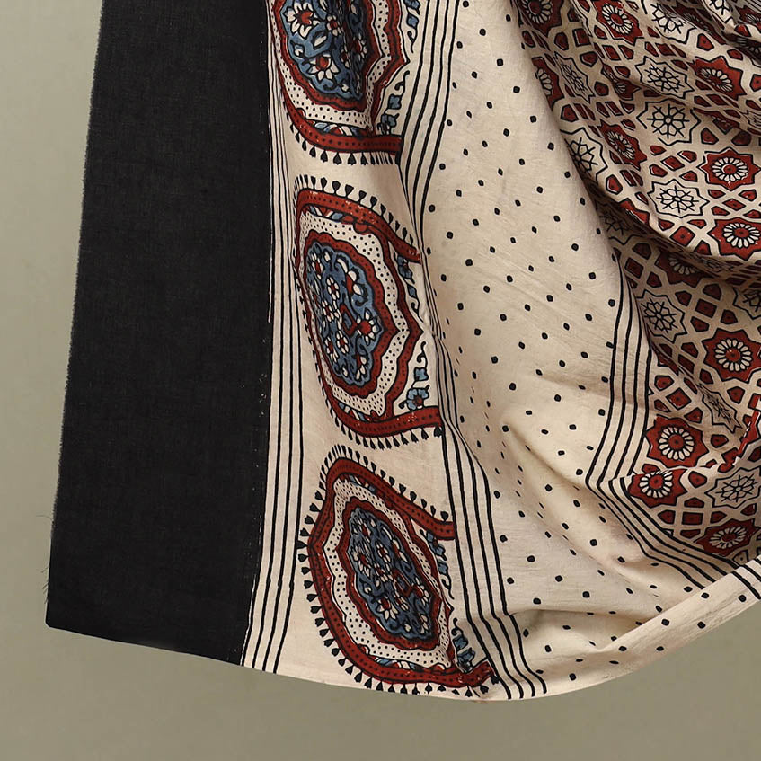  Black Natural Dyed Block Print 3pc Ajrakh Dress Material