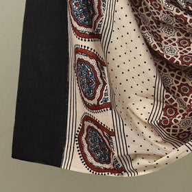  Black Natural Dyed Block Print 3pc Ajrakh Dress Material