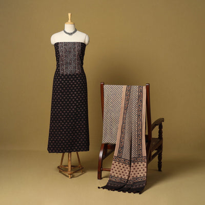 Black - natural dyed 3pc unstitched dress material 09