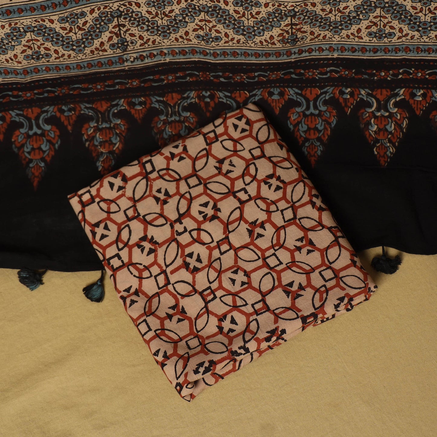 Black - natural dyed 3pc unstitched dress material 10