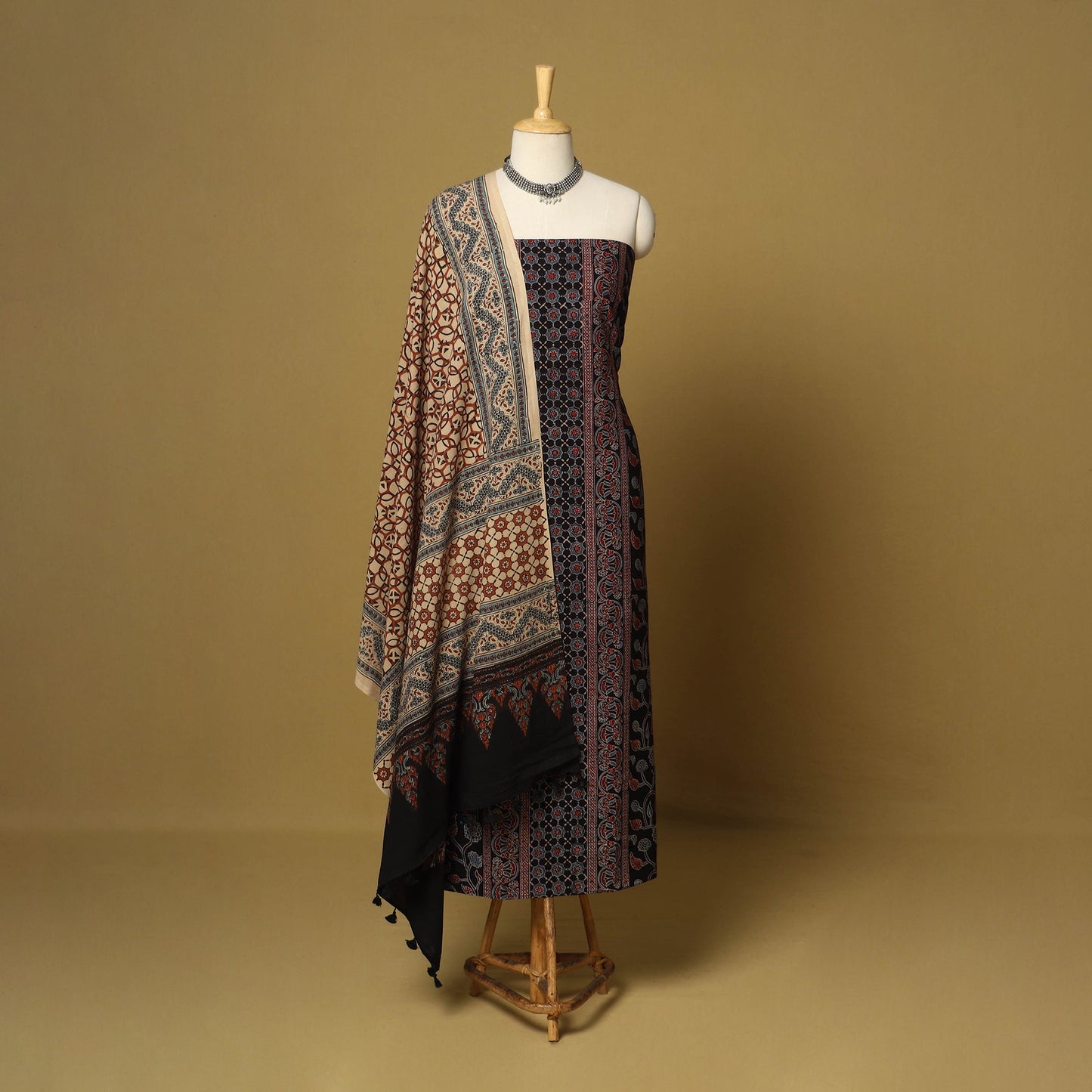 Black - natural dyed 3pc unstitched dress material 10