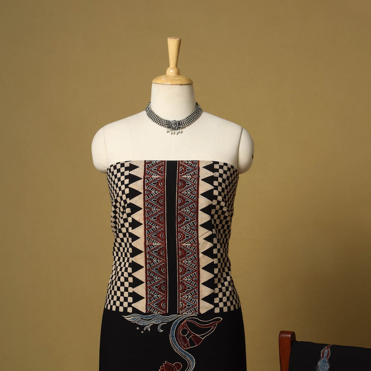 Black - natural dyed 3pc unstitched dress material 12