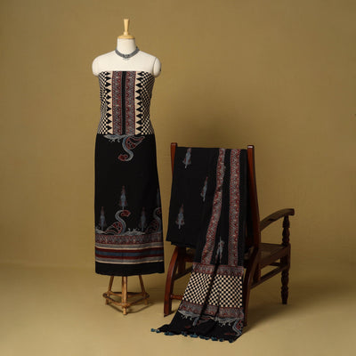 Black - natural dyed 3pc unstitched dress material 12