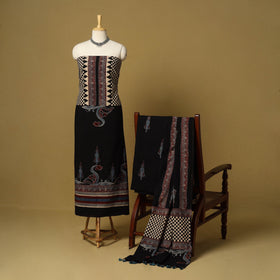 Black - natural dyed 3pc unstitched dress material 12
