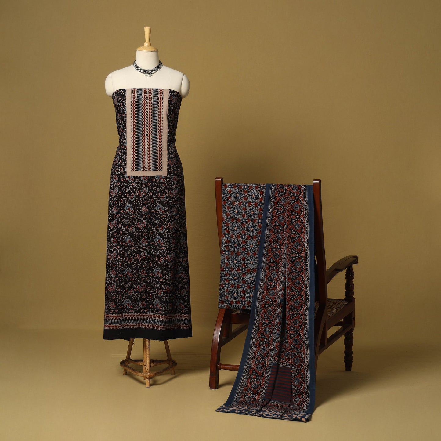 Black - natural dyed 3pc unstitched dress material 15