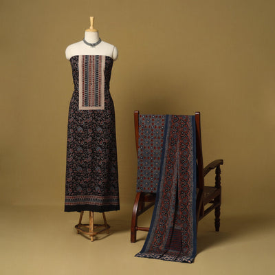 Black - natural dyed 3pc unstitched dress material 15