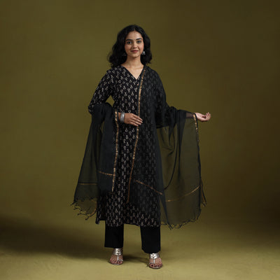 Natural dyed ajrakh hand block print cotton suit set