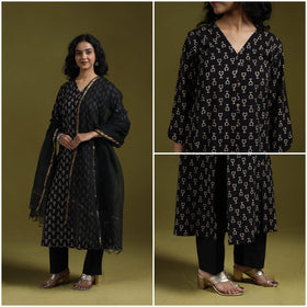 Natural dyed ajrakh hand block print cotton suit set