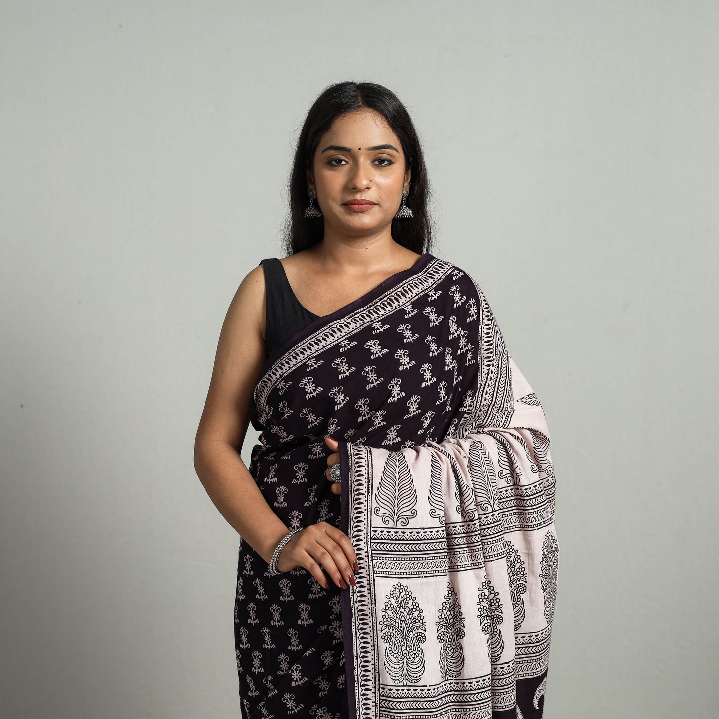 Black Bagh Print Cotton Saree Online from Madhya Pradesh