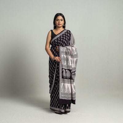 Black Bagh Print Cotton Saree Online from Madhya Pradesh