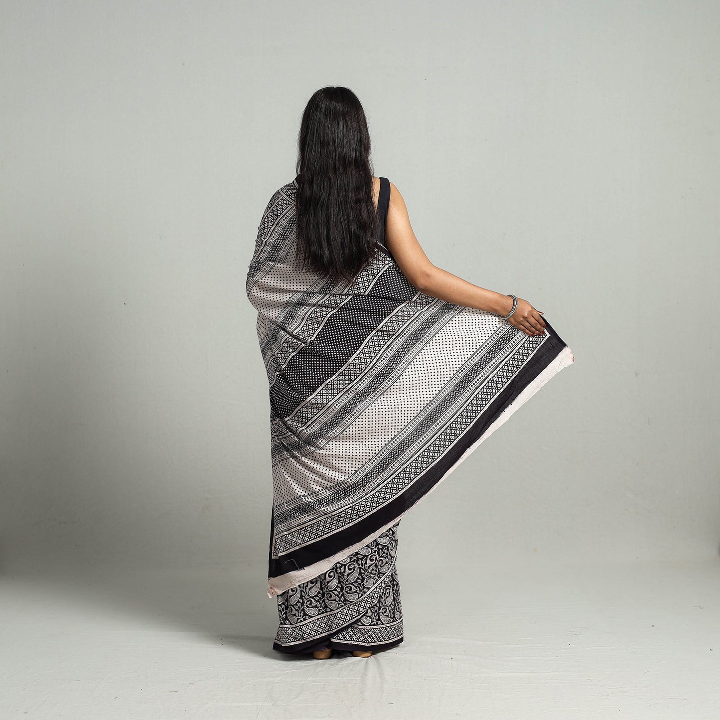 Black Bagh Print Cotton Saree Online from Madhya Pradesh