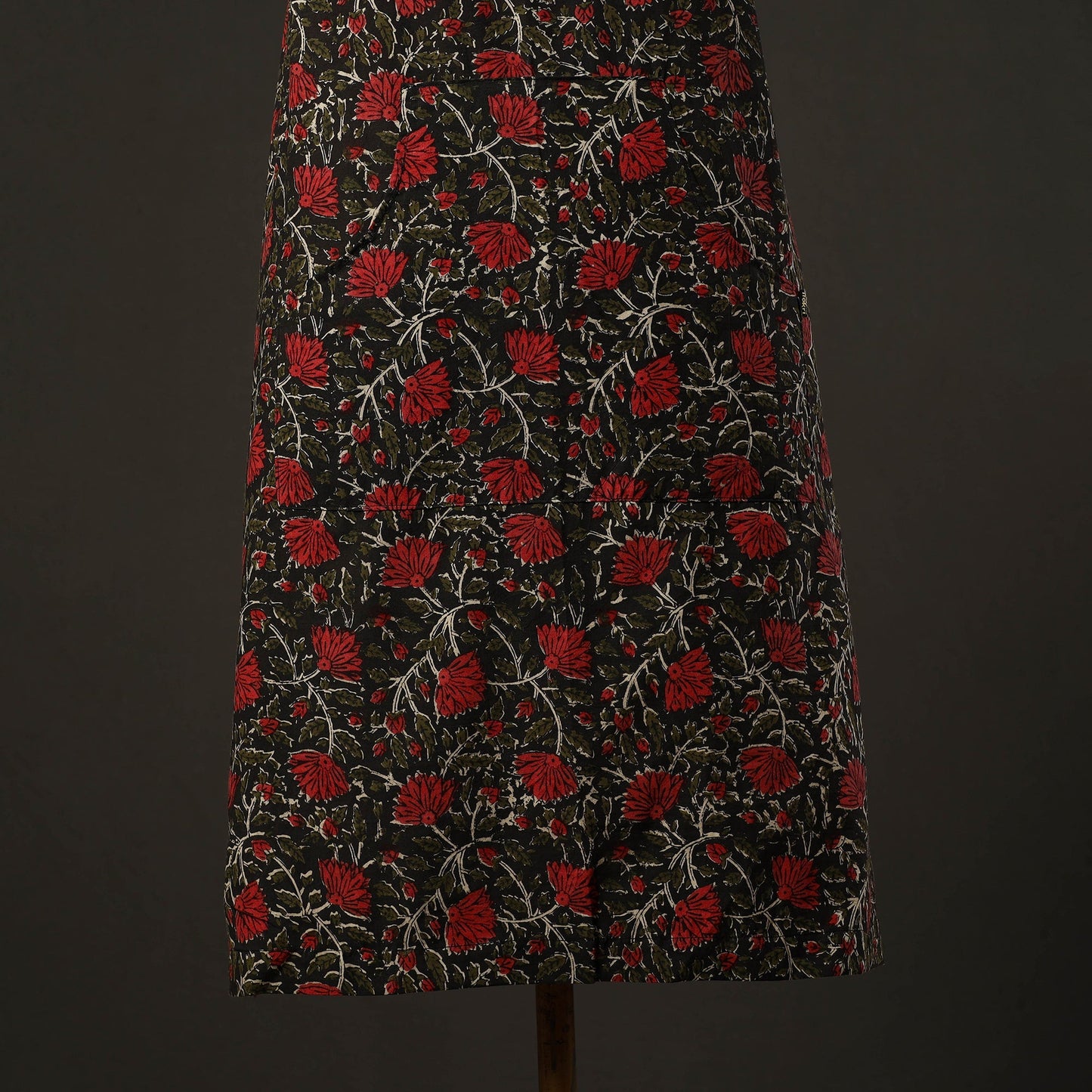 Black Bagru Block Print Cotton Apron with Pocket