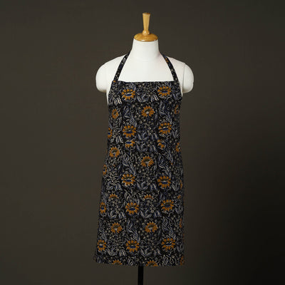 Black Bagru Block Print Cotton Apron with Pocket 