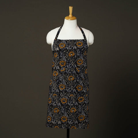 Black Bagru Block Print Cotton Apron with Pocket 