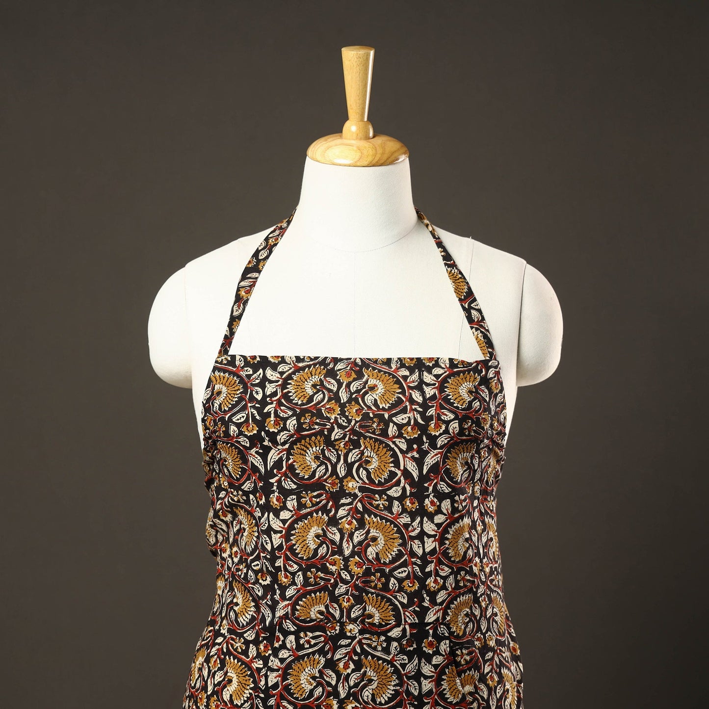 Black Bagru Block Print Cotton Apron with Pocket 