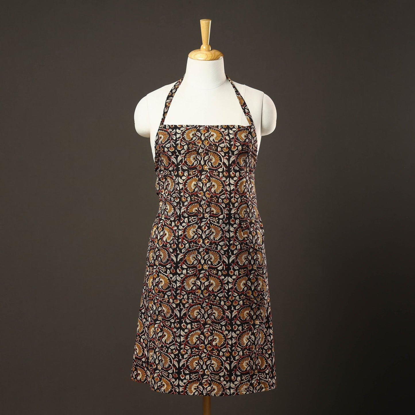 Black Bagru Block Print Cotton Apron with Pocket 