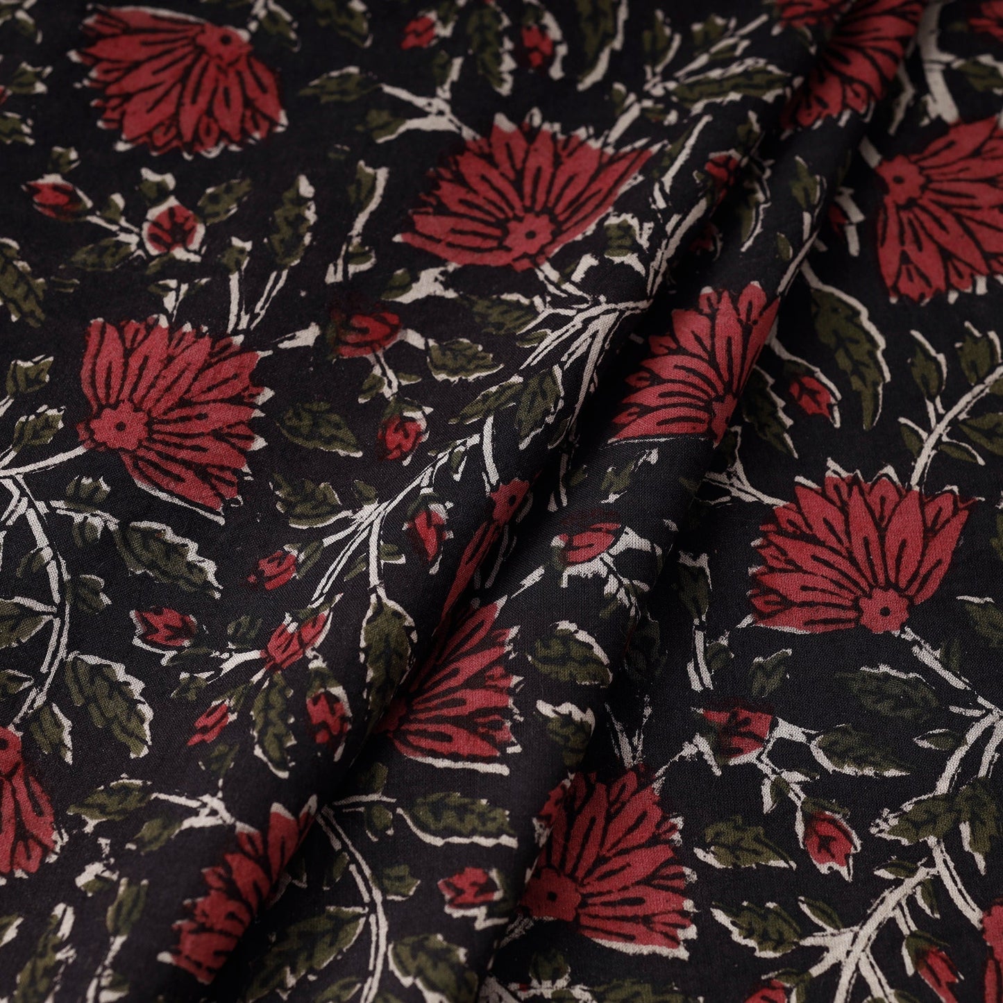Black - natural dyed bagru cotton fabric 12 - handcrafted