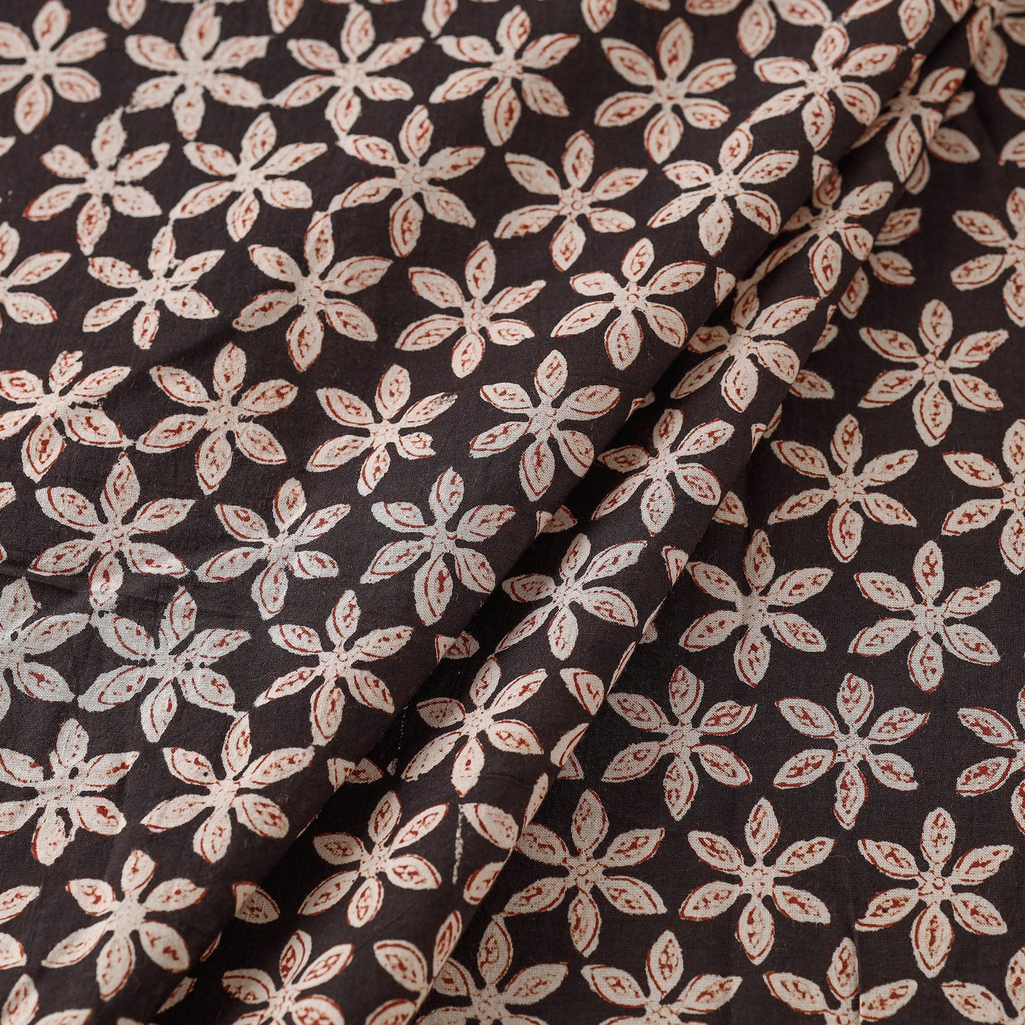 Black Traditional Bagru Print Fabric from Rajasthan