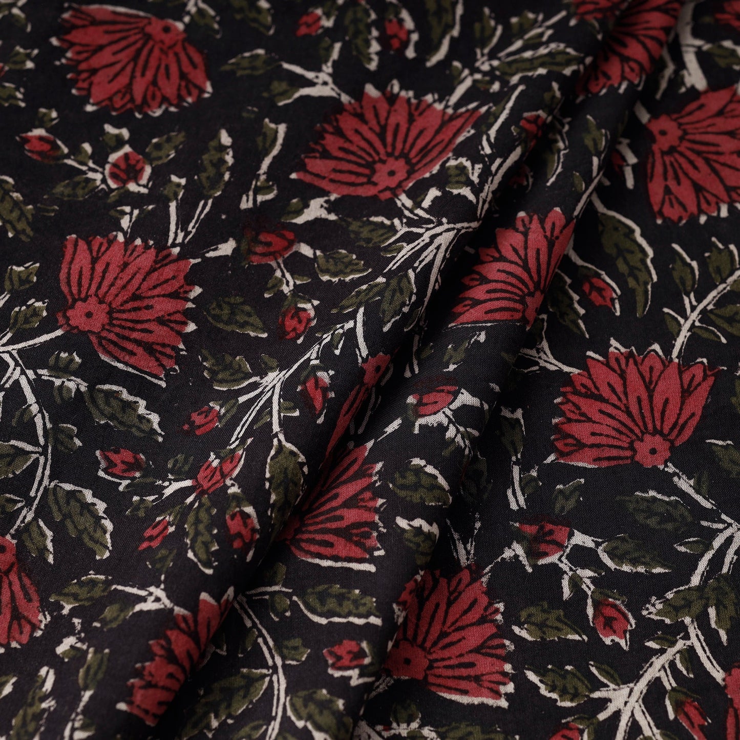 Black - natural dyed bagru cotton fabric 12 - handcrafted