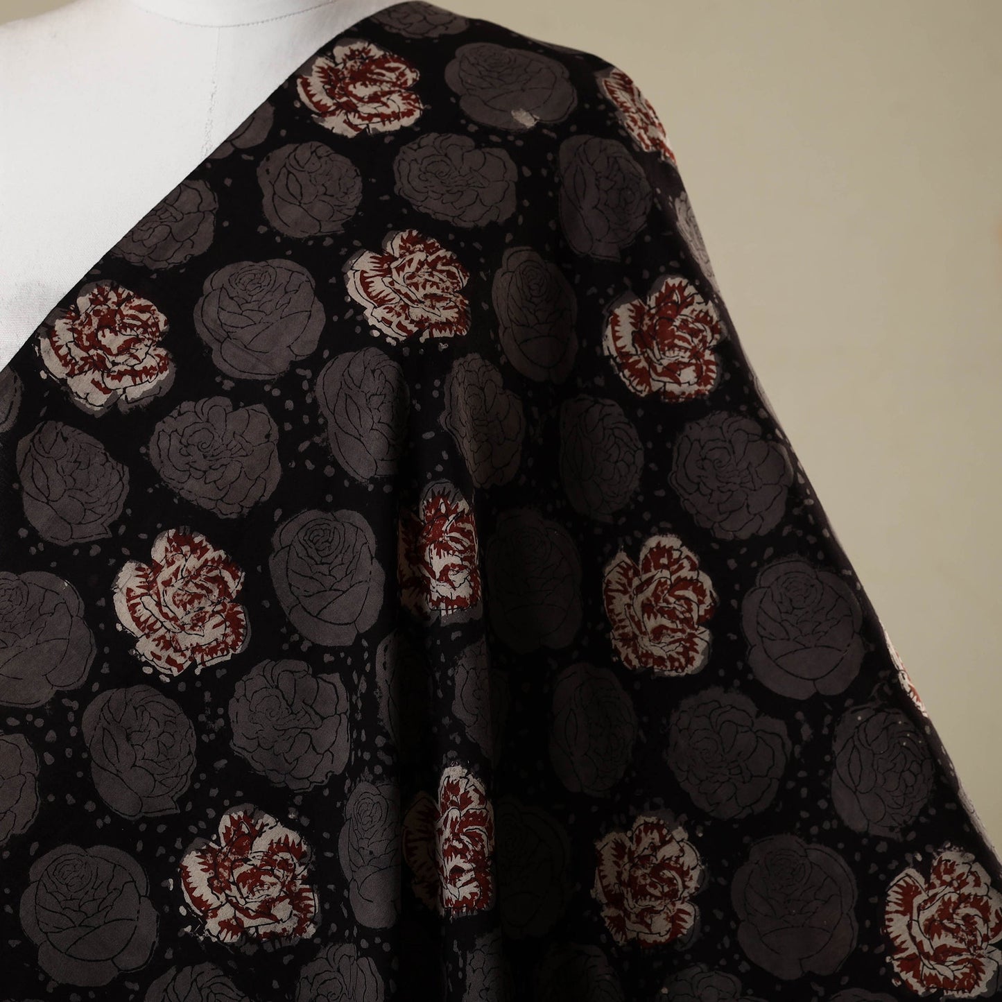 Black - natural dyed bagru dabu fabric 35 - handcrafted