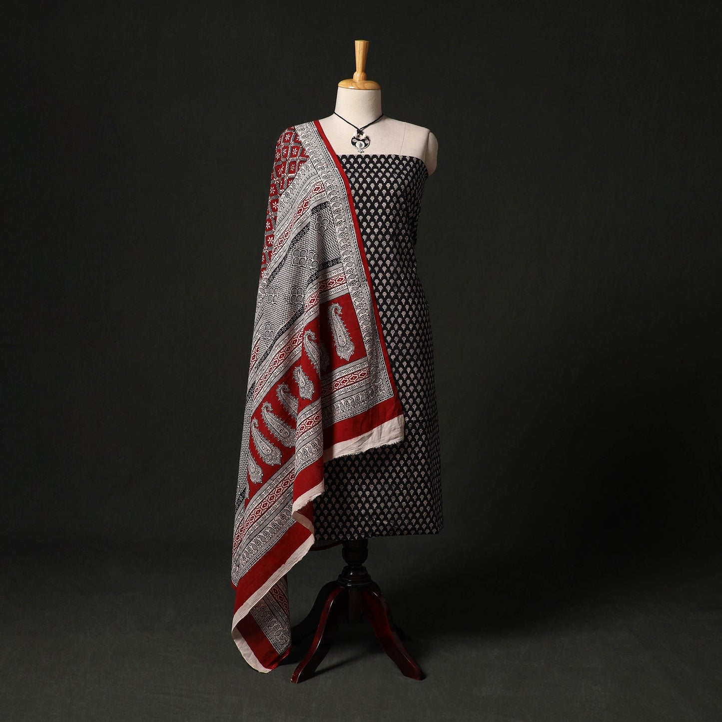 Natural dyed bagru hand block print cotton 2pc unstitched
