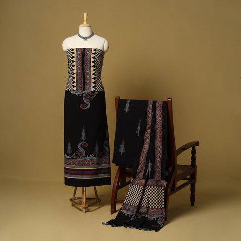 Black - natural dyed 3pc unstitched dress material 12