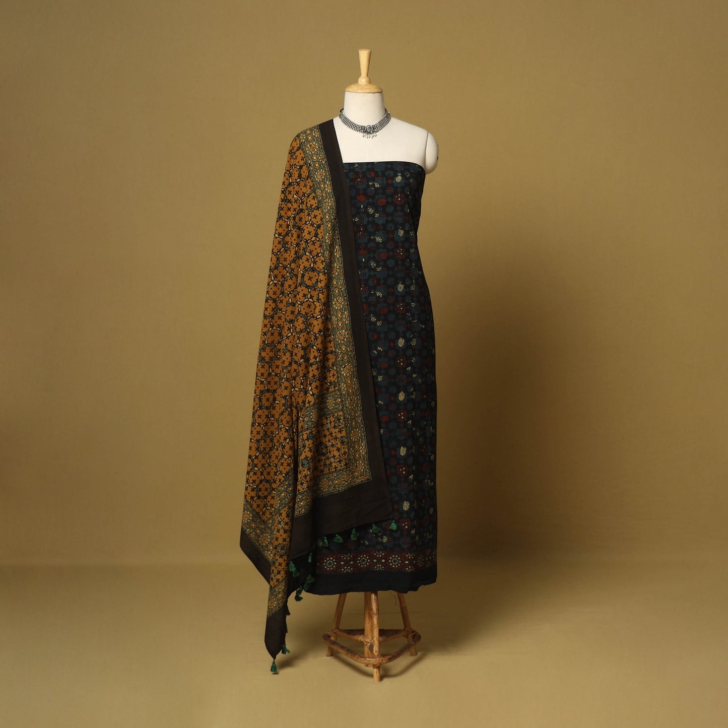 Black - natural dyed 3pc unstitched dress material 08