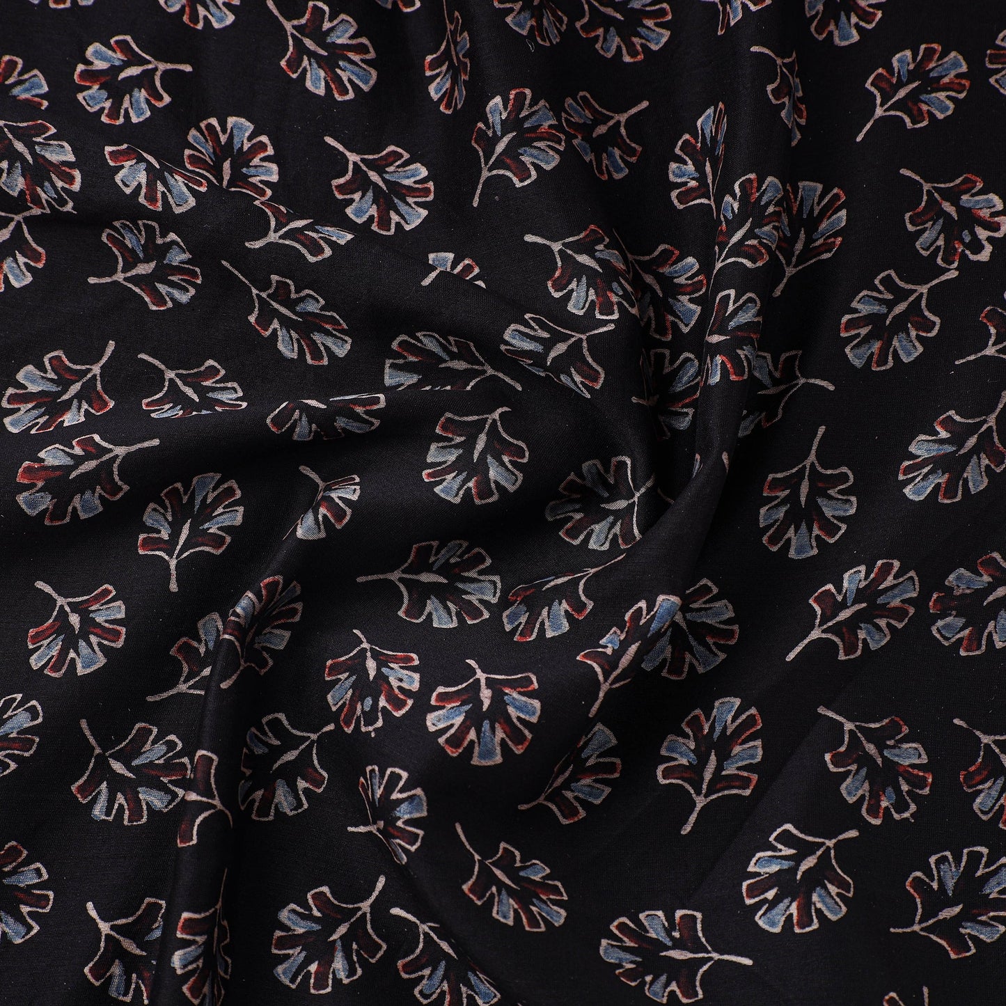 Black - natural dyed chanderi silk fabric 05 - handcrafted